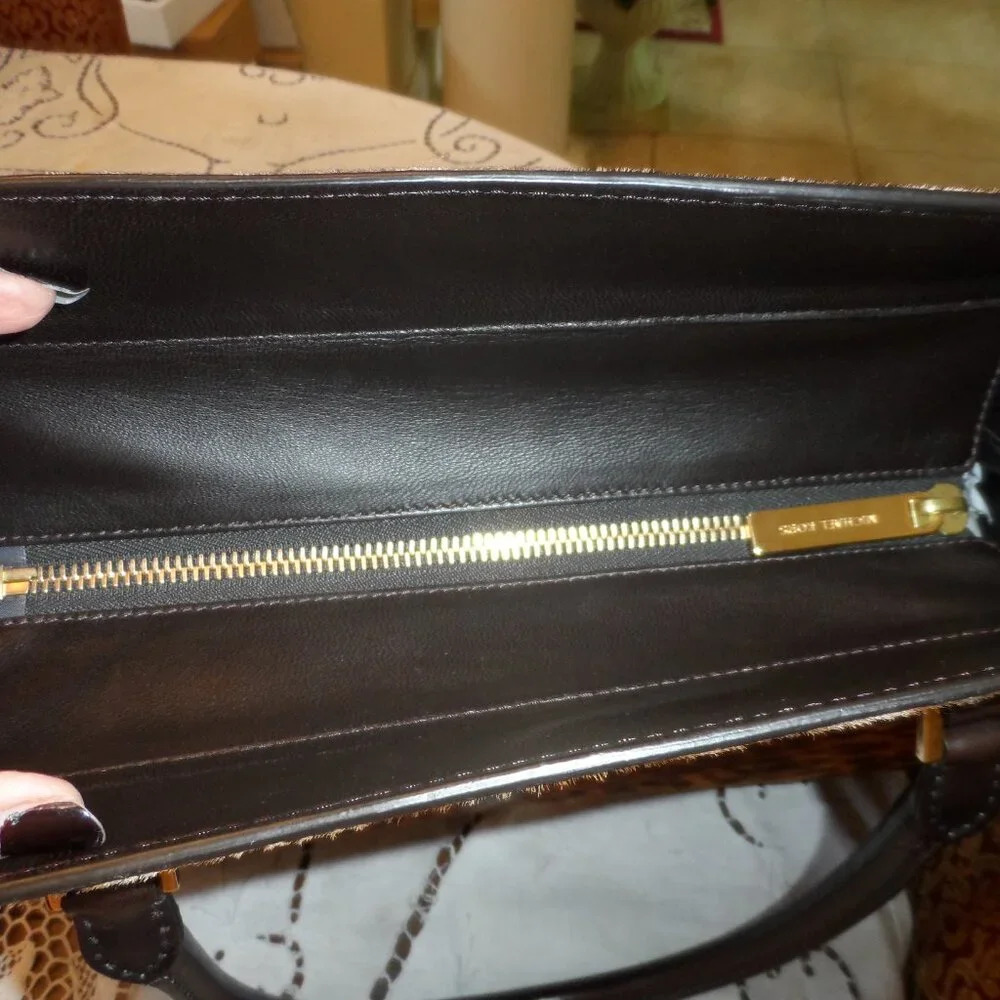 New Michaek Kors Collection Brown Leopard Calf Hair/Croc Print Leather Bag - Picture 13 of 16